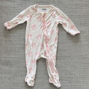 Mud Pie White Footed One-Piece with Pink Bow Print